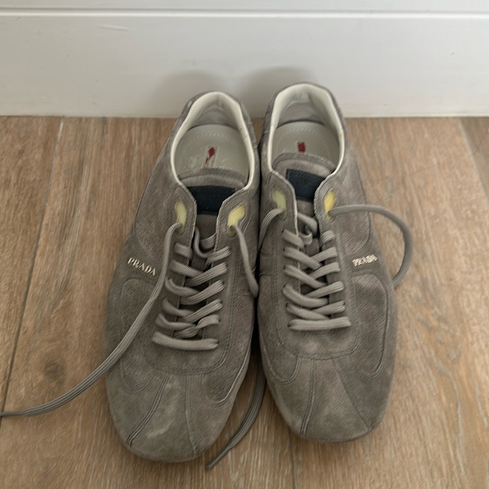 Prada Men Sneakers. Used in good condition. Gray suede with Prada logo